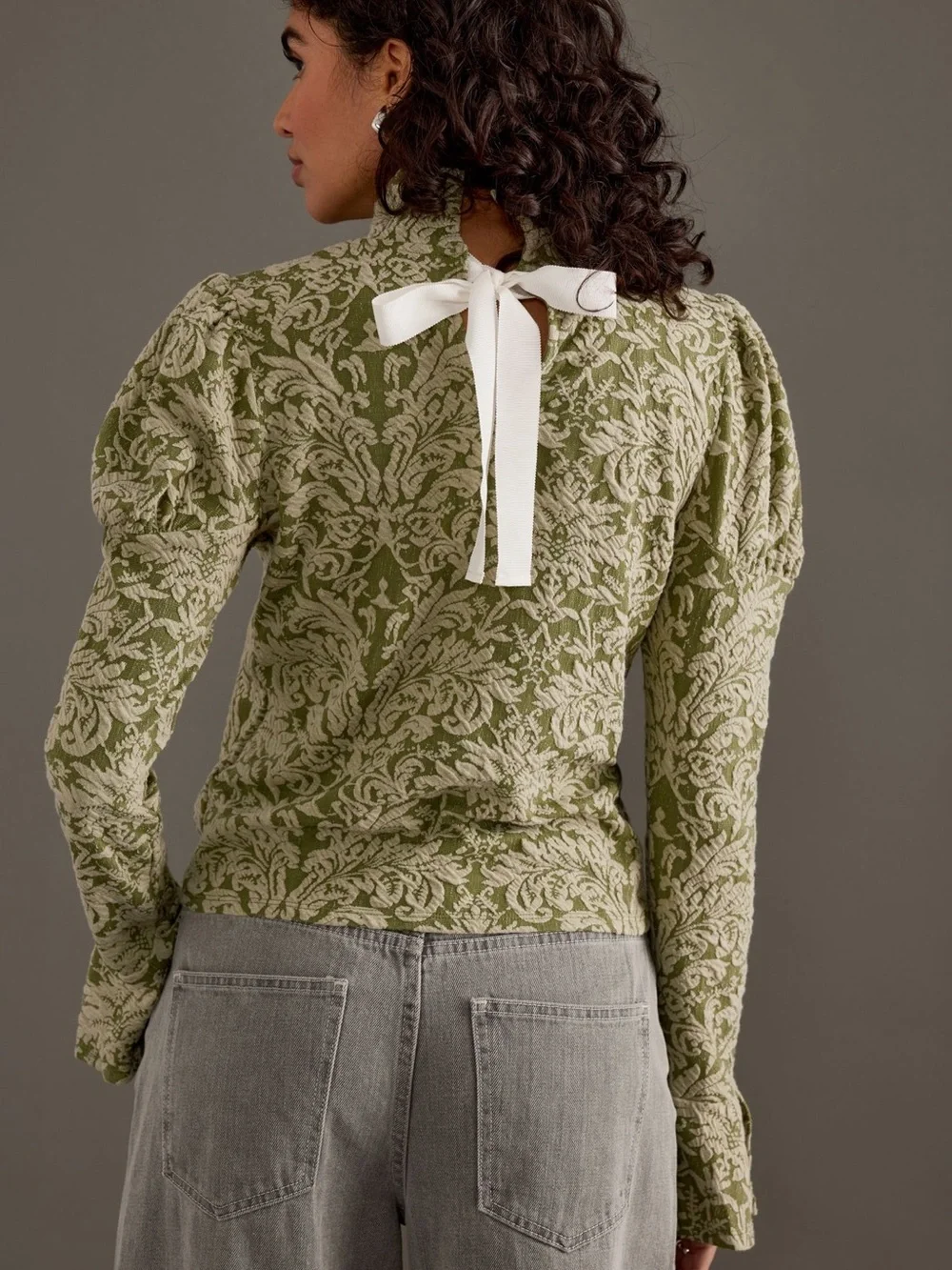Anthropologie Puff Sleeve Turtleneck Jacquard Top Sz S
